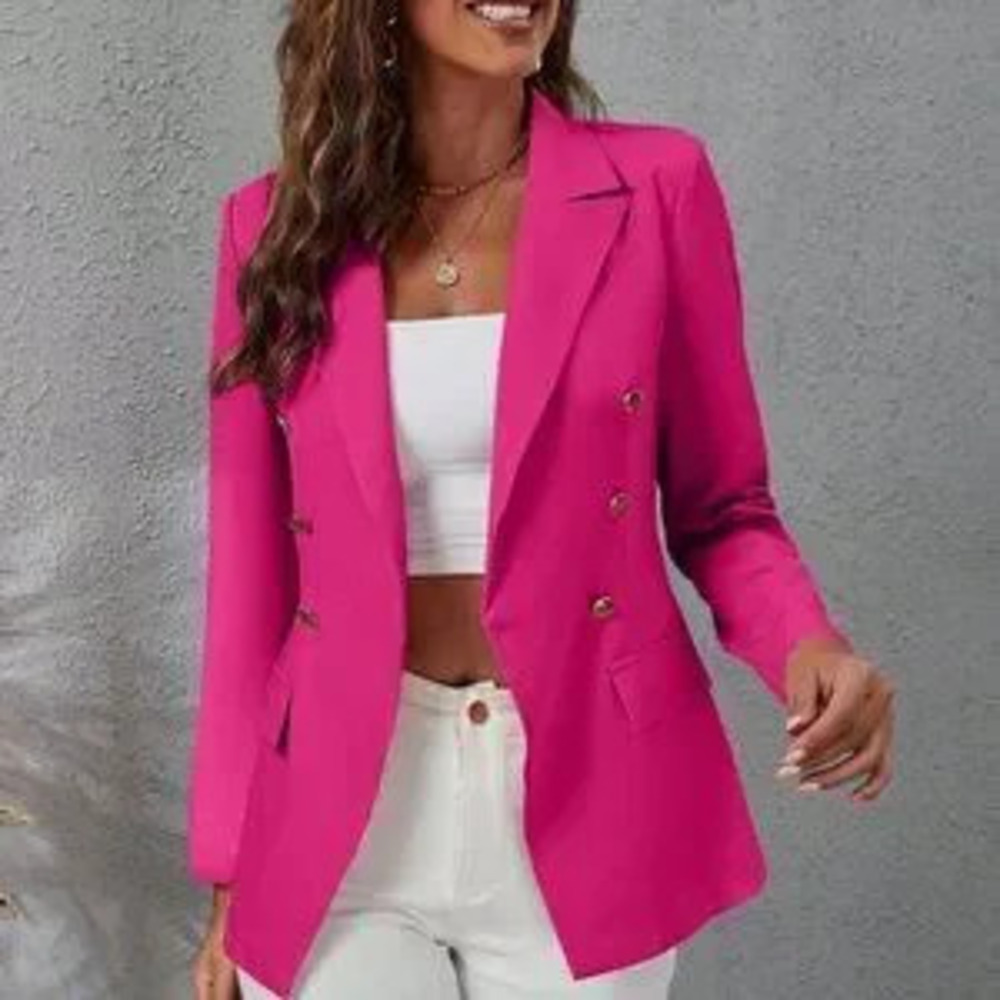 ZARA Hot Pink Elegant Women's Solid Double Breasted Blazer